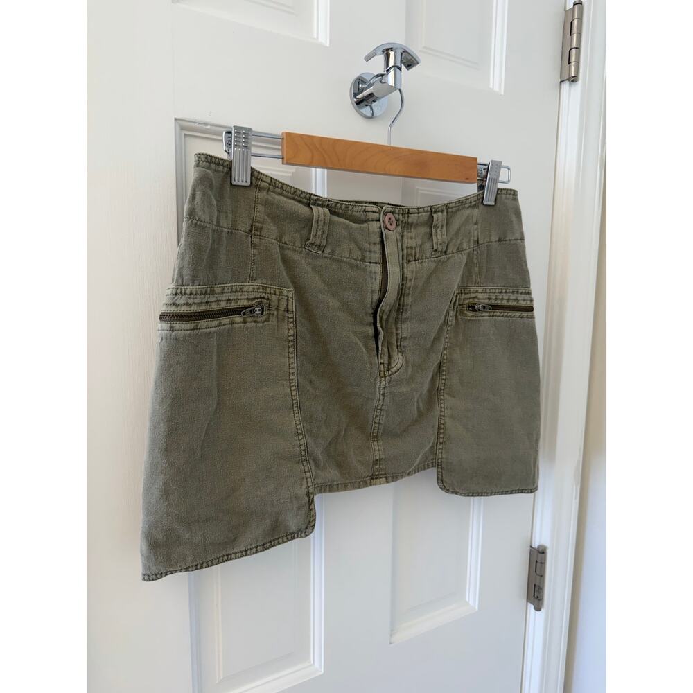 Free‎ People Nevada Khaki Cargo Mini Skirt Size 4 Cotton Linen Blend Pockets - Picture 2 of 8